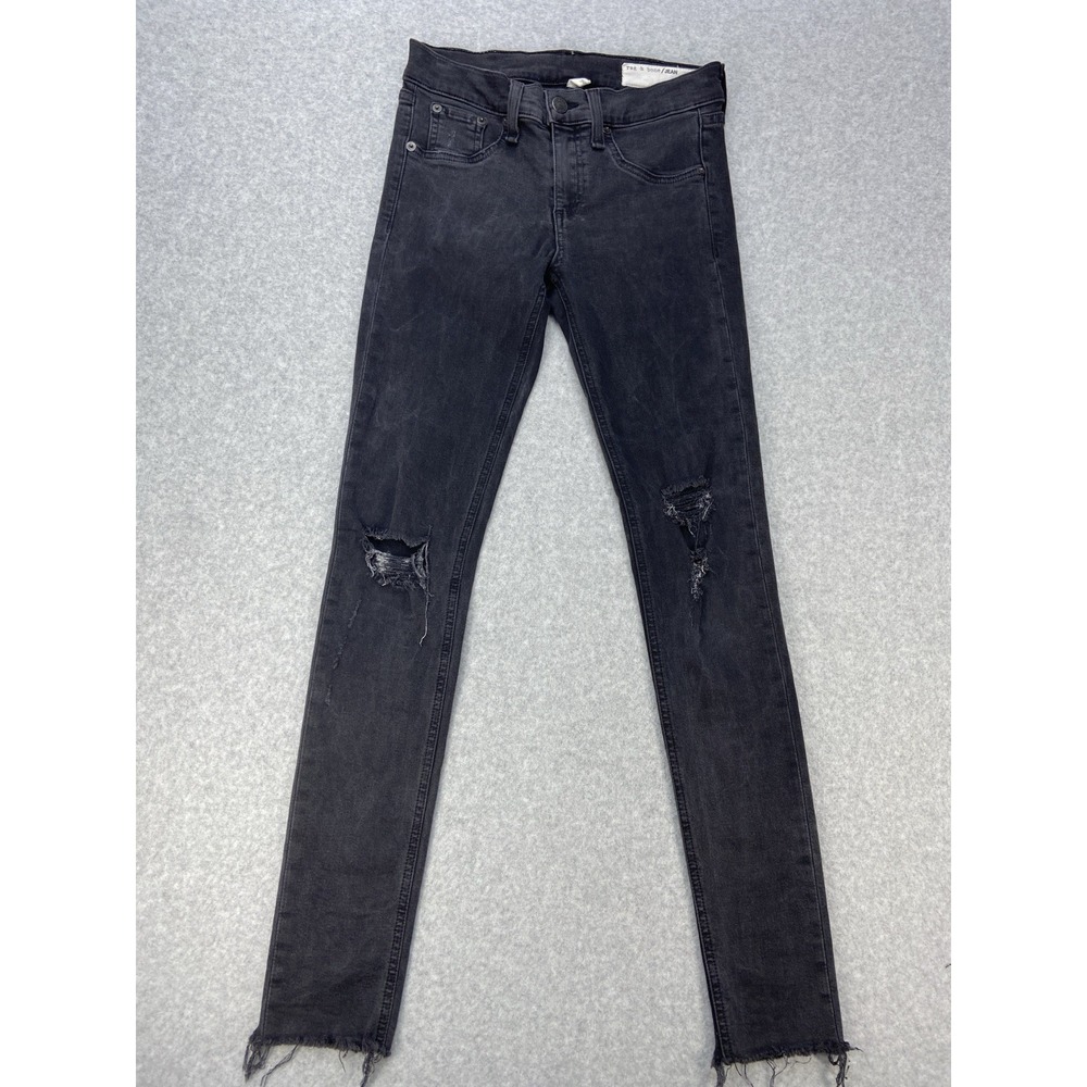 Rag And Bone Womens Jeans 26x28 Black Jean Distressed Skinny Legging Frayed Hem - Picture 1 of 12